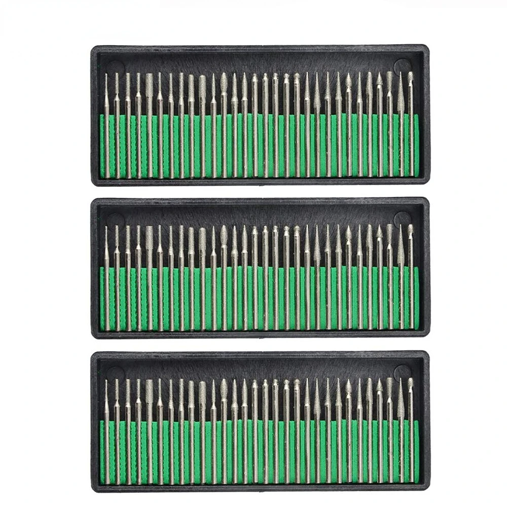 30PCS 3mm 2.35mm  Diamond Grinding Burr Needle Point Engraving Carving Polishing Glass Jade Stone Drill Bit Rotary Tool Set