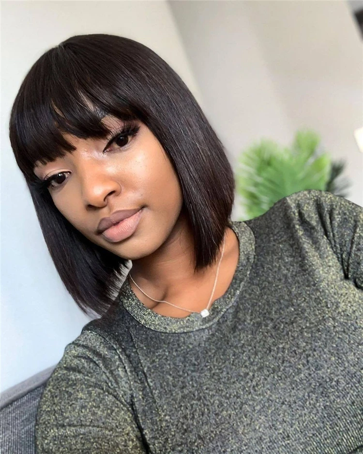 
 Парики из 100% человеческих волос с бахромой, плотность 180%, парик из прямых натуральных волос  