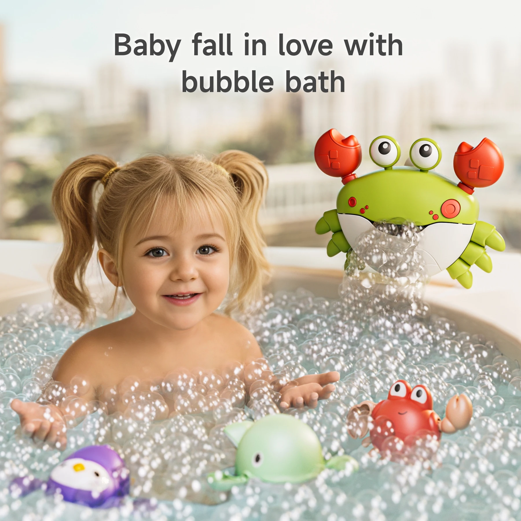 Tumama Kids Bubble Machine Bath Toys Electric Crab Musical Baby Bubble Maker for Toddler with Sensory Soft Wind-up Spinning Toys