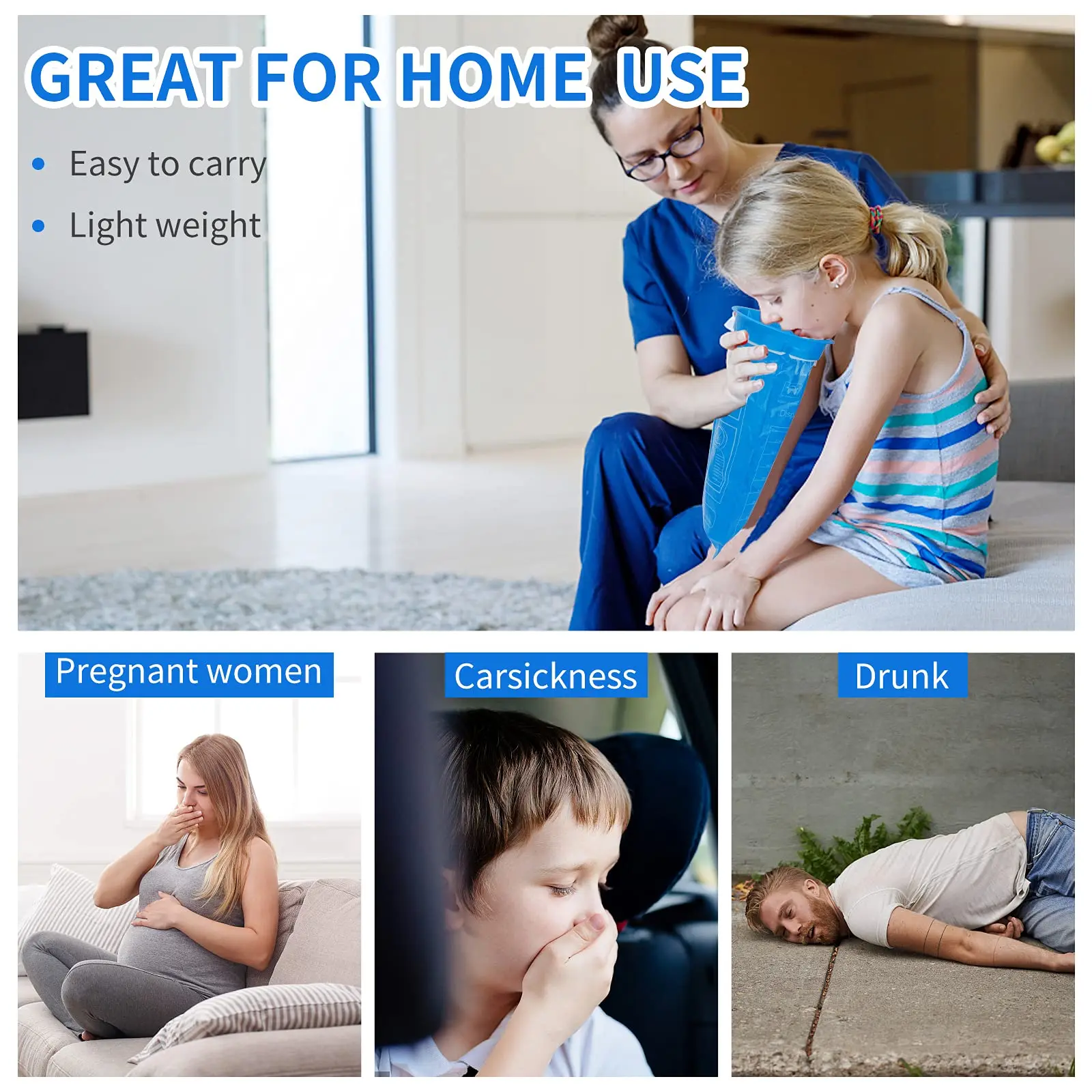 1000ml High Density Puke Bags Medical Vomit Bag Disposable Custom Emesis Bags For Sickness Pregnant Women Car Motion Travel