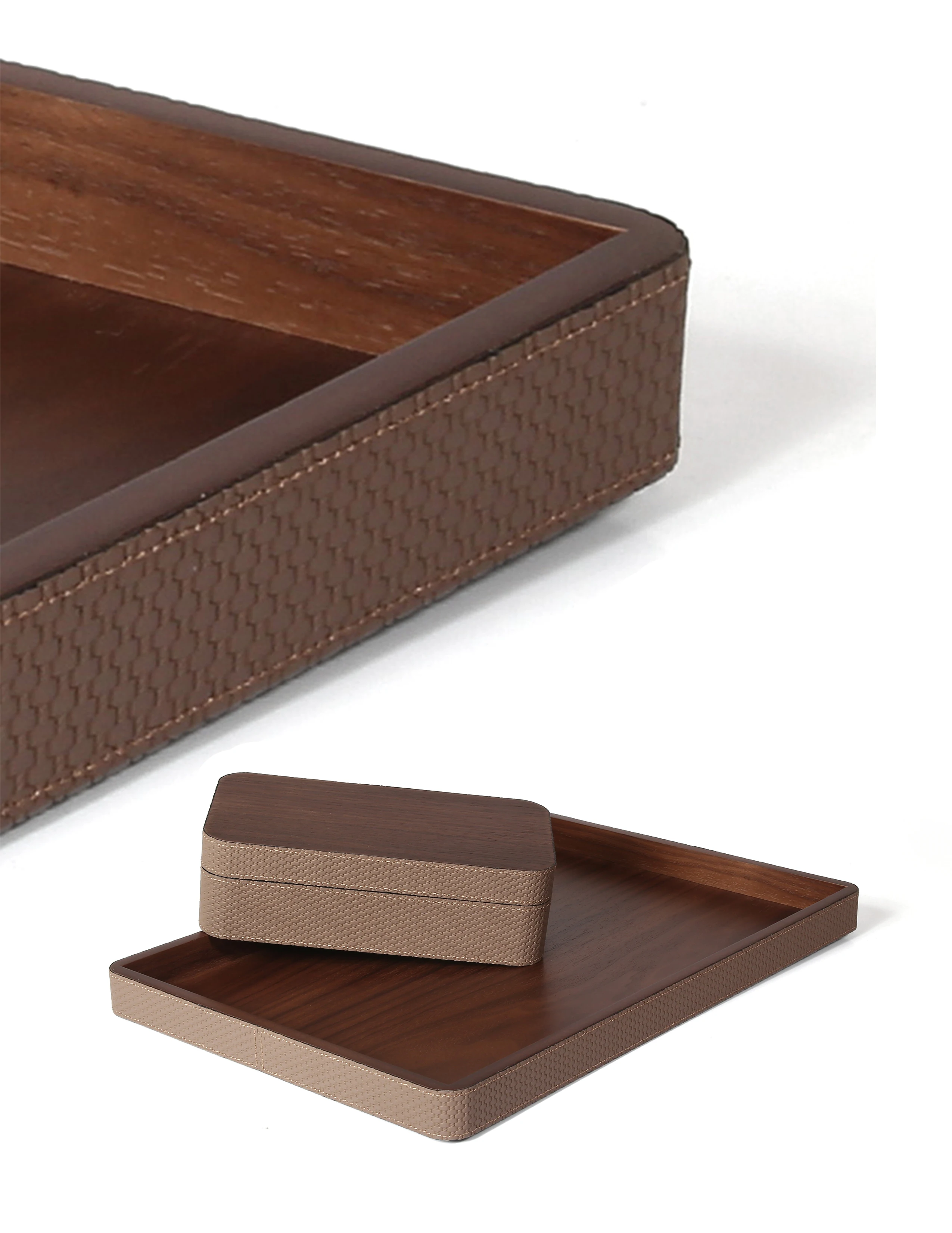 S-822Newly designed rectangular circular tray hotel restaurant coffee shop European home decoration wooden leather service tray