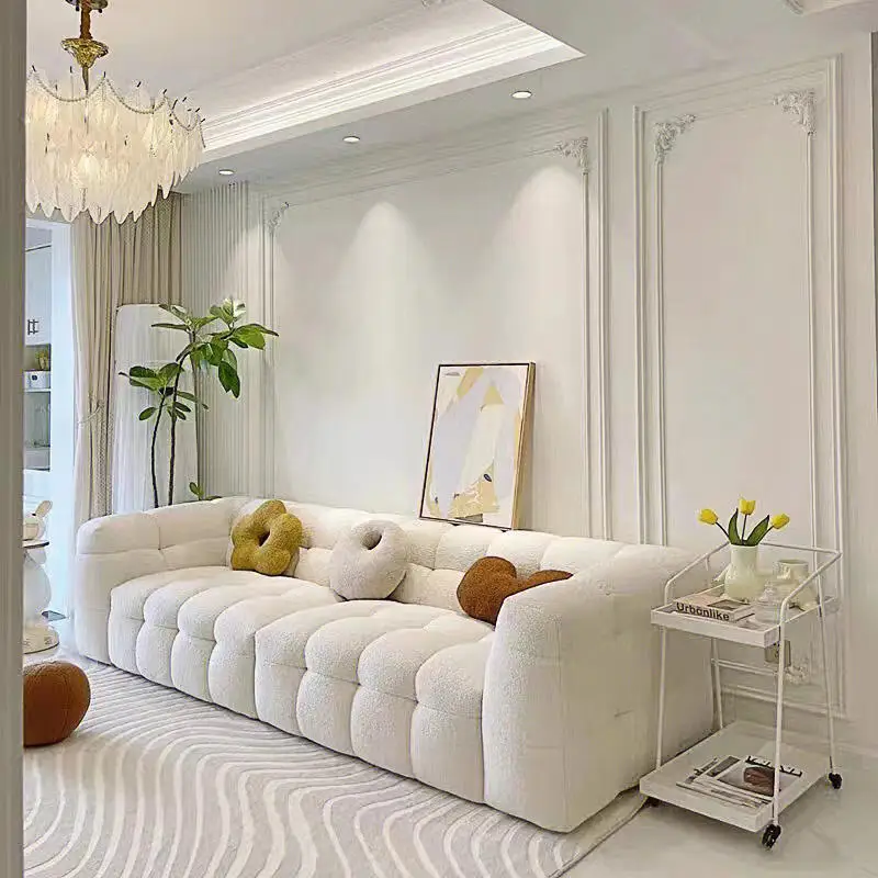 Modern Simplicity Three Seat Cloth Art Sofa Lamb Wool Fabric Sofa Living Room Velvet Furniture