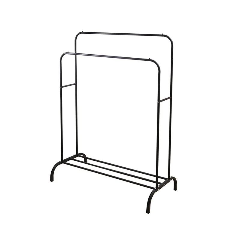 Bedroom Clothes Hanger Stand Rack Double Row Black Iron Frame Minimalist Household Storage Shelf