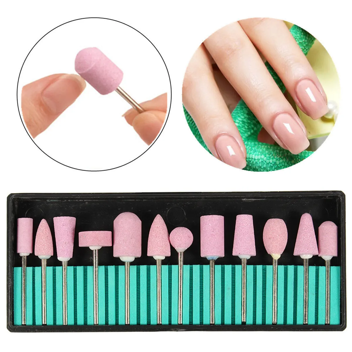 Foretrend Nail gel polish Accessories Quartz Sand grinding Drill Bit Nails manicure Tools 12pcs Nail Drill Bits Set