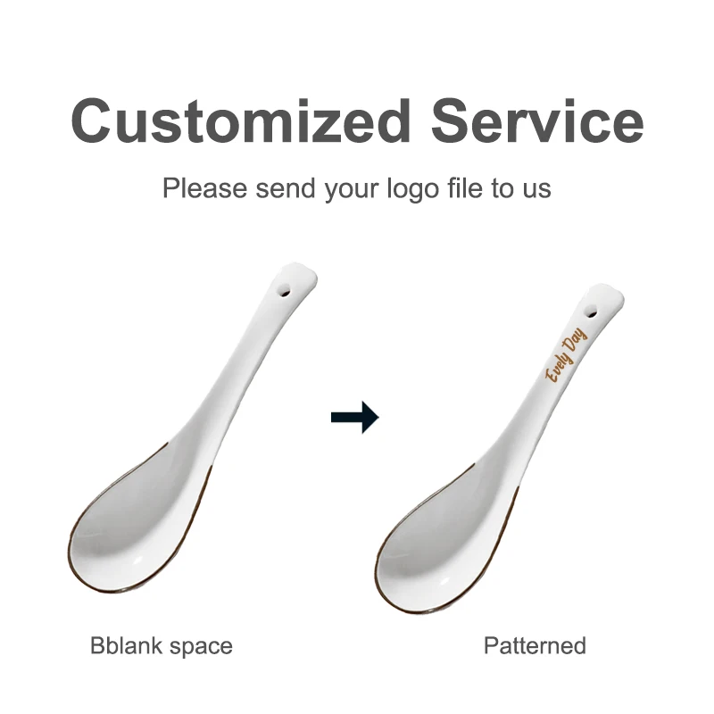 Bulk High Grade Bone China Chinese Soup Spoon With Gold Rim Ceramic Dinner Serving Spoon For Restaurant