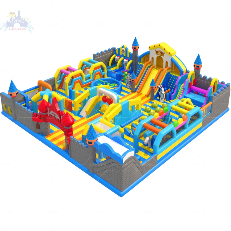 Новый дизайн замок детский надувной парк развлечений прыгающий батут горка с полосой препятствий и лабиринт