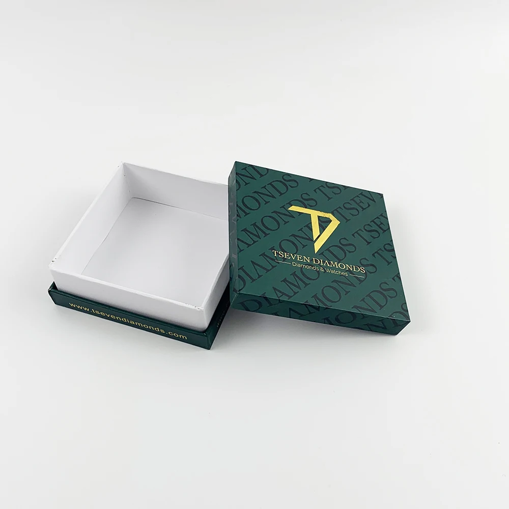 Custom dark green jewelry packaging box handmade environmental recyclable paper lid and base jewelry box and bag