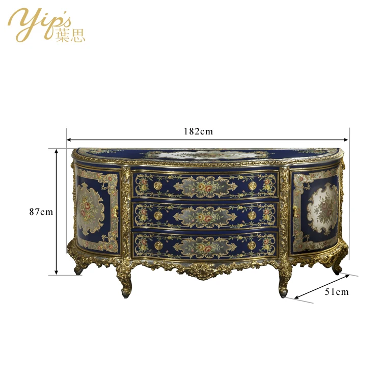 Yips LD-1503-1289 European Series Resin Carving Handpainted Floral Pattern Dinning-Room Luxury Buffet Cabinet