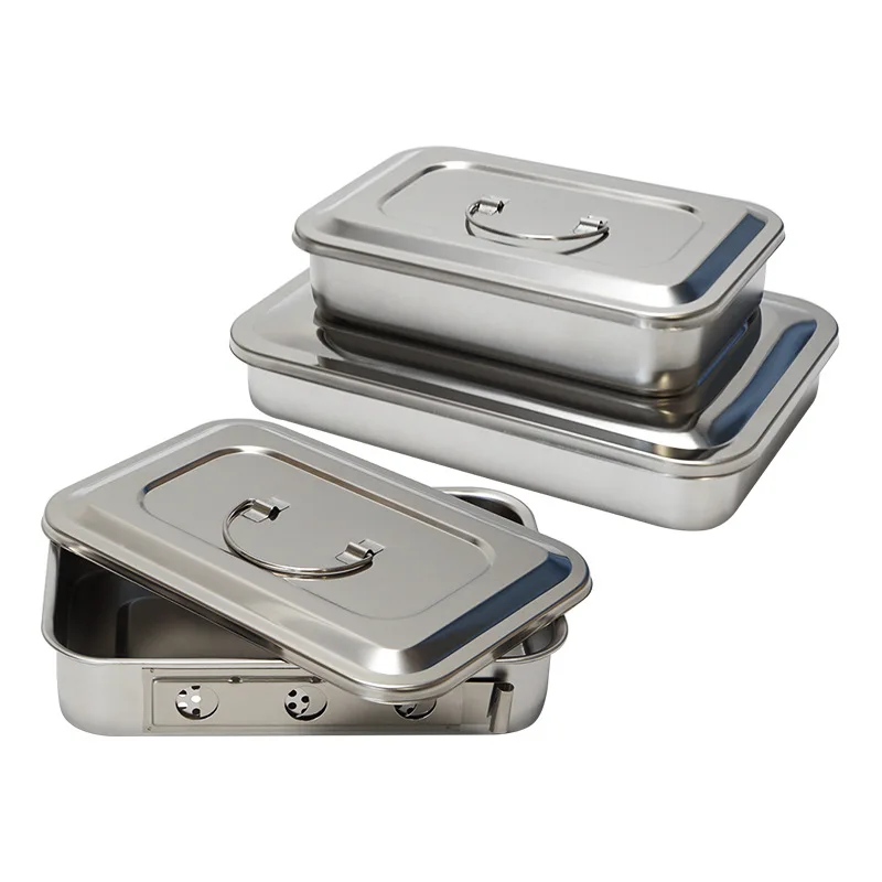 medical Instrument tray basket box 304 stainless steel disinfection surgical instrument box sterilization tray with cover holes