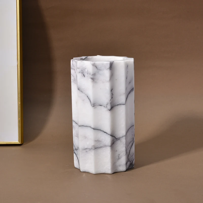 Modern Minimalist Decorations White Marble Vases for Tombs Handmade Design Tabletop Large Stone Vase