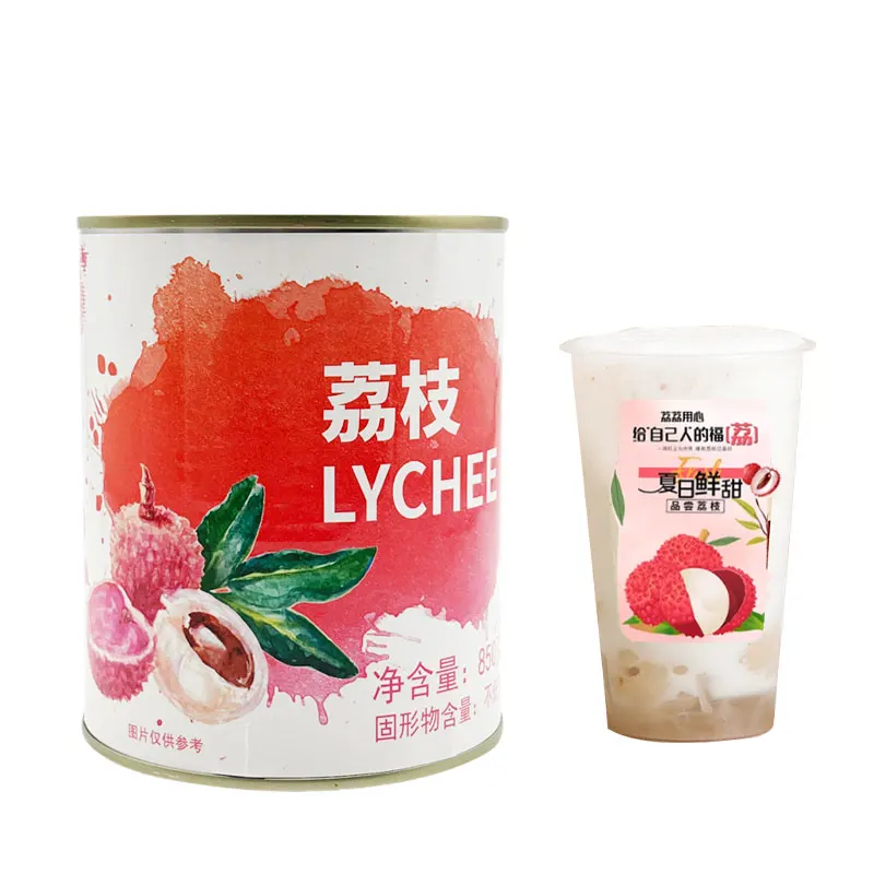 2024 Hot selling fruit tea raw material Lychee canned 850g factory wholesale
