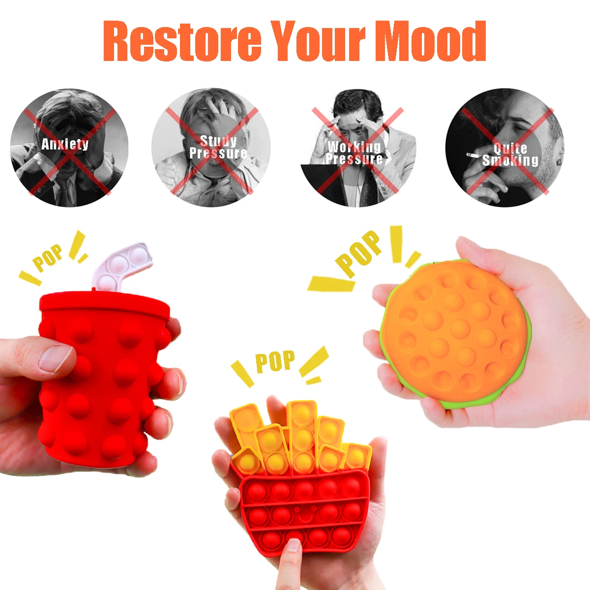 Best Selling Manufacturer Silicone Pop Bubble Fidget Toy 3D Squeeze Balls Hamburger Stress Ball Pop Sensory Toys