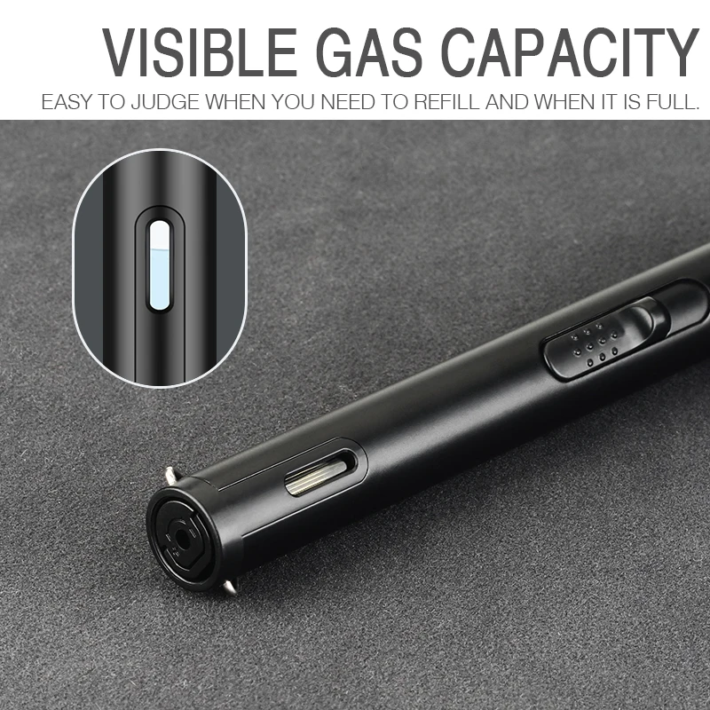 Original Factory Long Metal Jet Flame Windproof Butane Kitchen Gas Torch lighter with Fuel Level Window