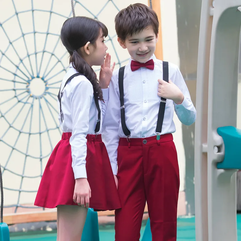 
cheap wholesale korean style beautiful red boys girls primary school uniforms design with pictures 