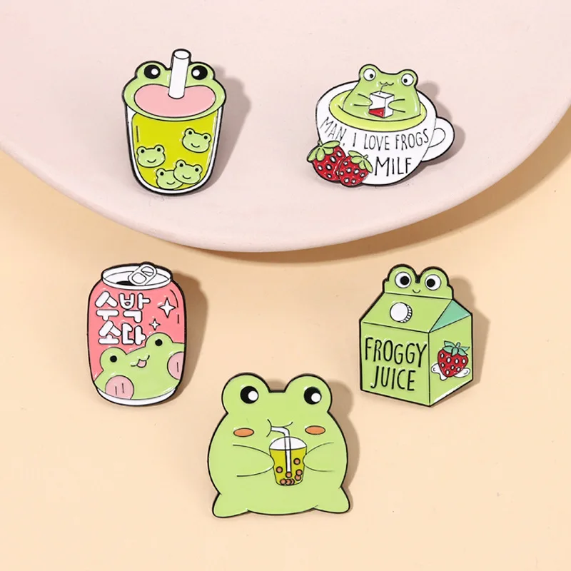 Lovely Frog Brooch Pin Creative Oil Dripping Alloy Student Badge Frog Bag Decoration Pen Bag Corsage