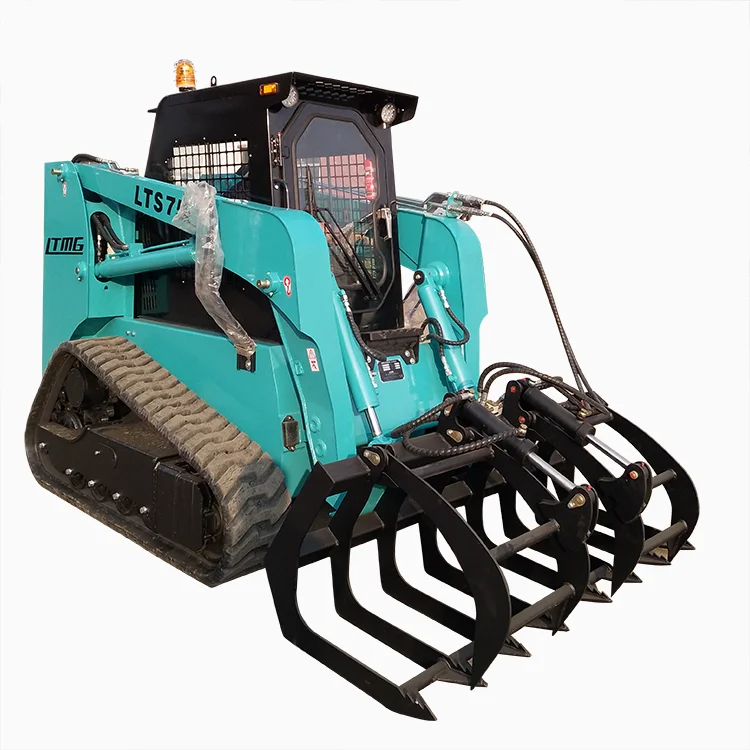 parking brake high flow hydraulic skid steer diesel crawler loader front loader with grass grapple bucket