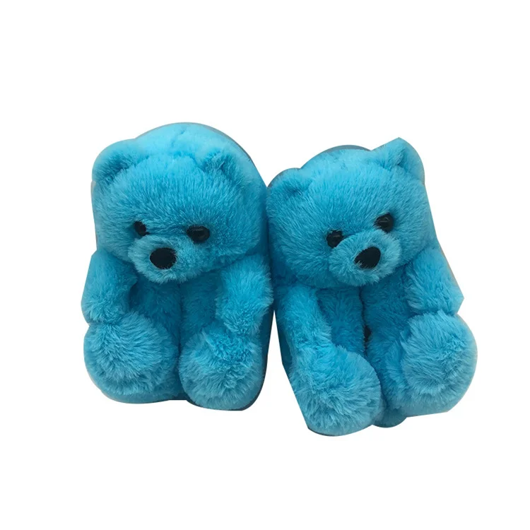 
Latest Coloured Completely Wrapped Warm Cute Fuzzy Bear Shape Winter Slippers For Kids 