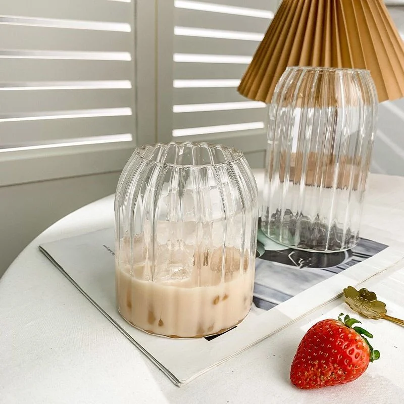 Ins style Vertical fringe  Cute High borosilicon Glass Coffee Milk Water Tea Wine Tumbler Drinking Glass Cup