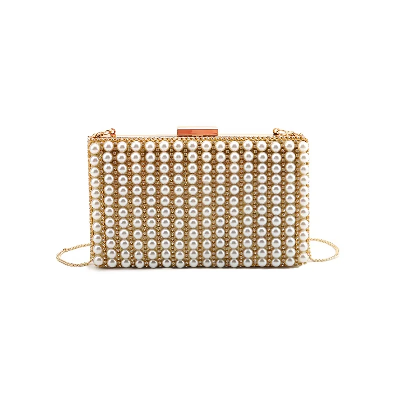 Fashion  Manufacturer Metal Chain Pearl Beaded Handbag Clutch  Evening Bags