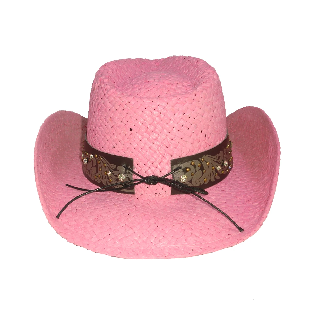 High Quality Women Paper Straw Cowgirl Pink Straw Hat Shapable Brim Sombreros Party Fashion Straw Cowboy Hat