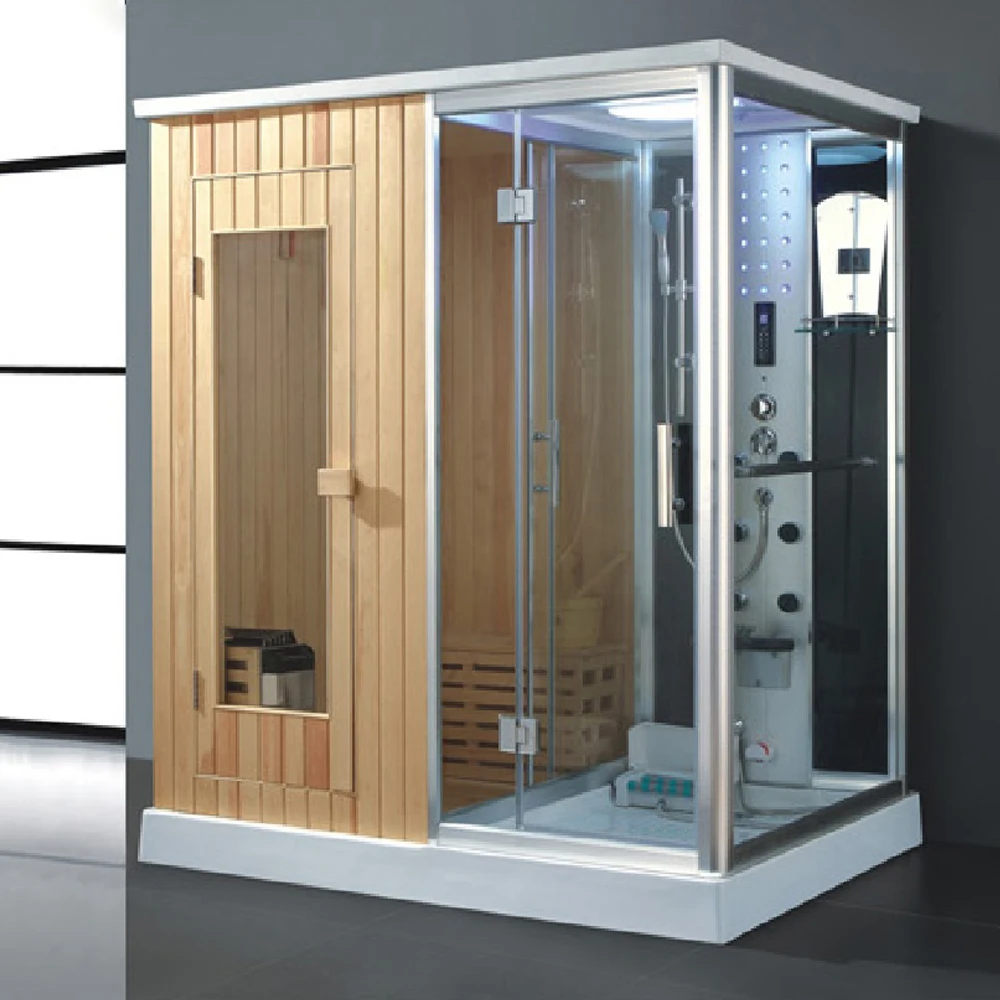 Cheap high quality home family wood made push door sauna and shower combined wet steam sex sauna room