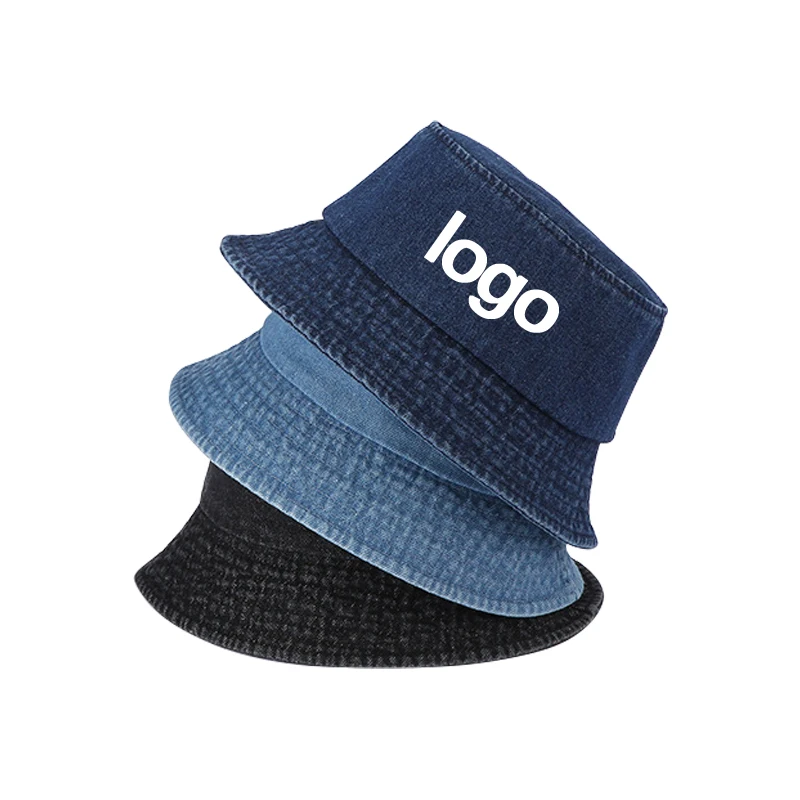 Hot Sale High Quality Denim Fabric Bucket Hat Jeans Bucket Caps Custom Woven Label Bucket Hats