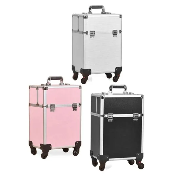 Rolling Aluminium Trolley Hairdressing Makeup Beauty  Zippered Case Private Label Cosmetics Carry Box Case