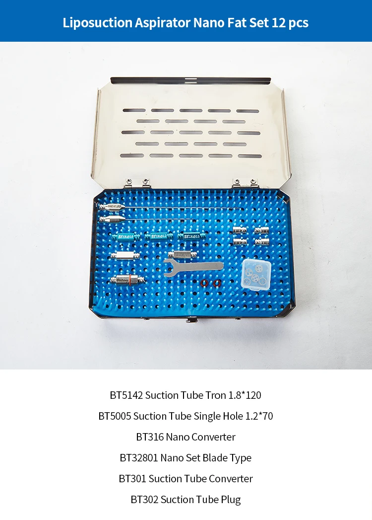 Liposuction Cannula Set Liposuction Aspirator Nano Fat 12Pcs Suction Tube Planer Type Liposuction Aspirator  Suction Accessories