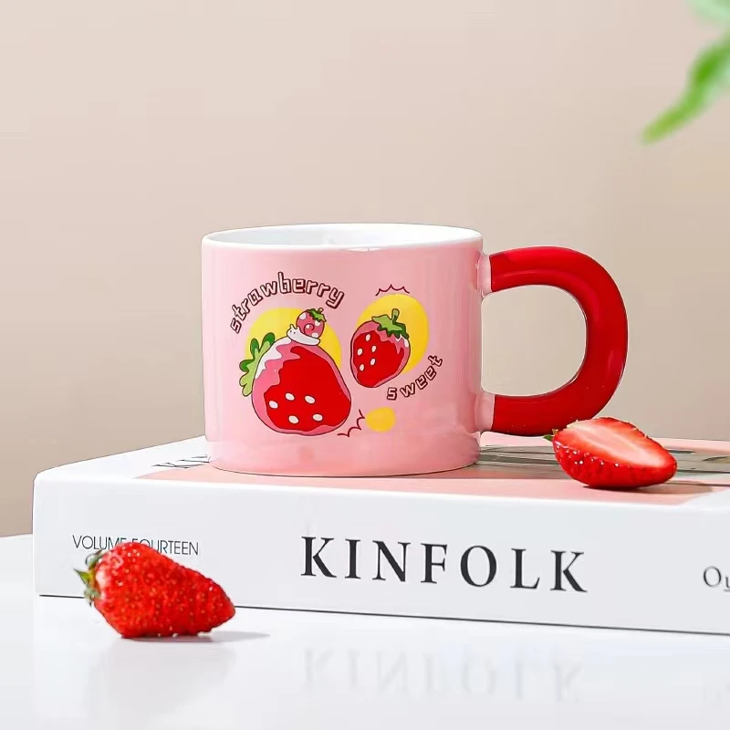 Hot Selling Ins Style Girl Cute fruit Creative Mug 320ml Ceramic Coffee Cup With Fat Handle Customizable Logo