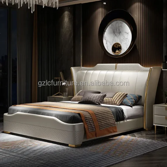 2025 New Italian Light Luxury Leather Bed Modern Simple Double Bed Row Skeleton High Box Storage Master Bedroom king Size Bed