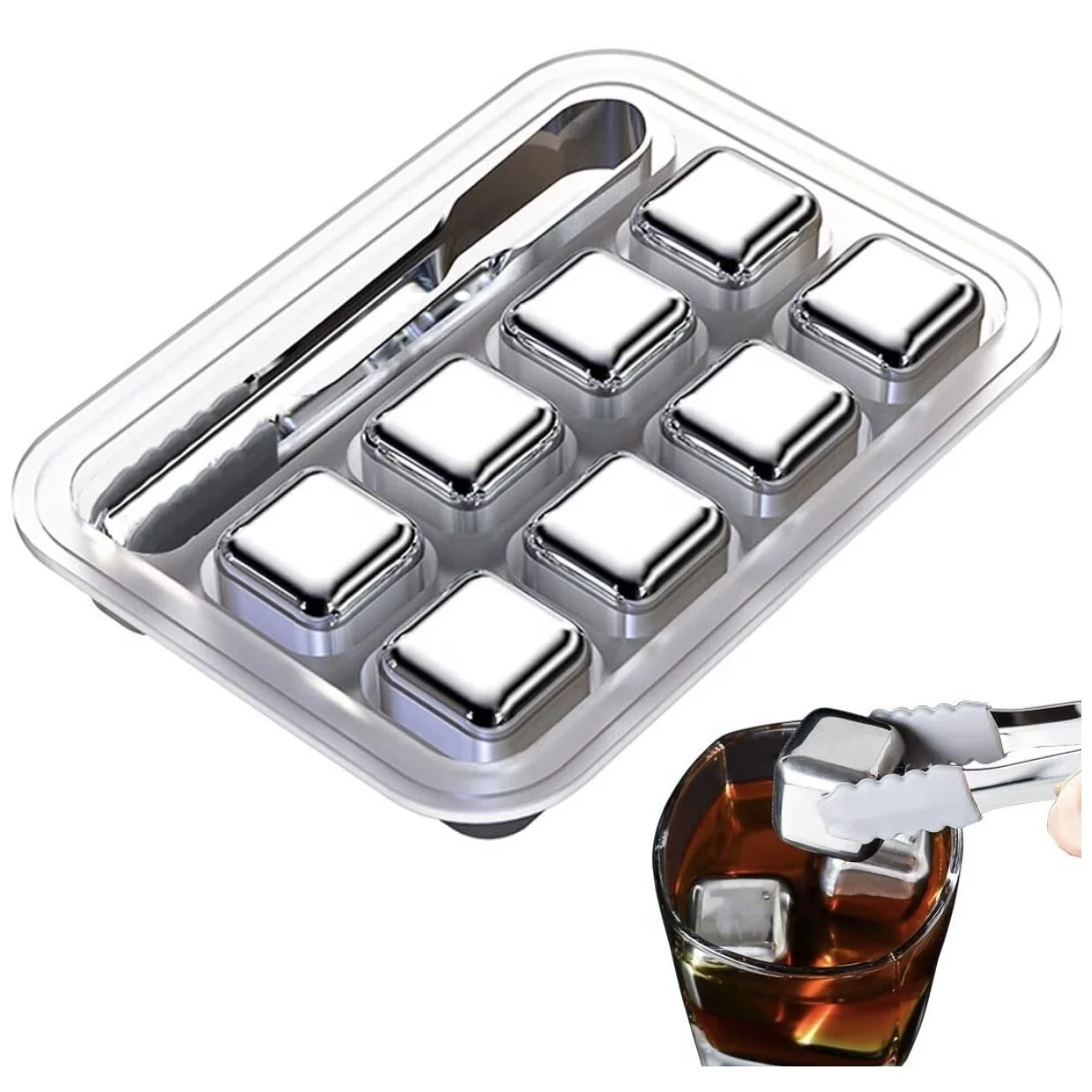 
Stainless Steel Ice Cubes Reusable Whisky Ice Stone Beverage Chilling Rocks 