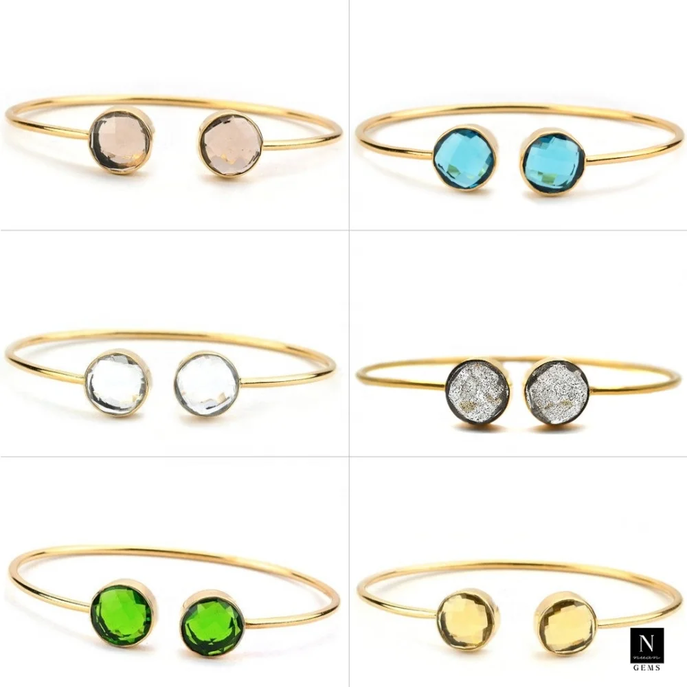 24k Gold Plated Round Peridot Gemstone Adjustable 12 MM Cuff Bangle