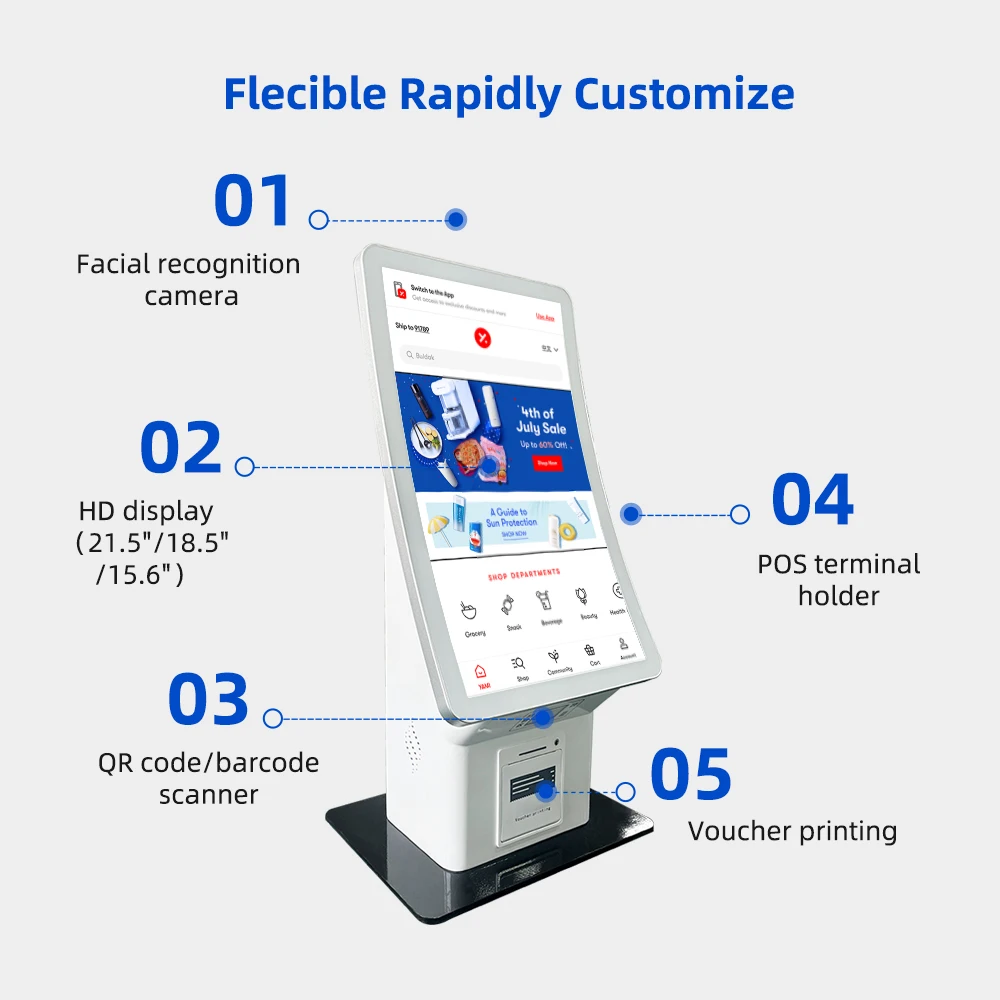 Deep gray/White metal shell 23.6 inch Digital Audio Speaker countertop queue order kiosk self check out kiosk restaurant