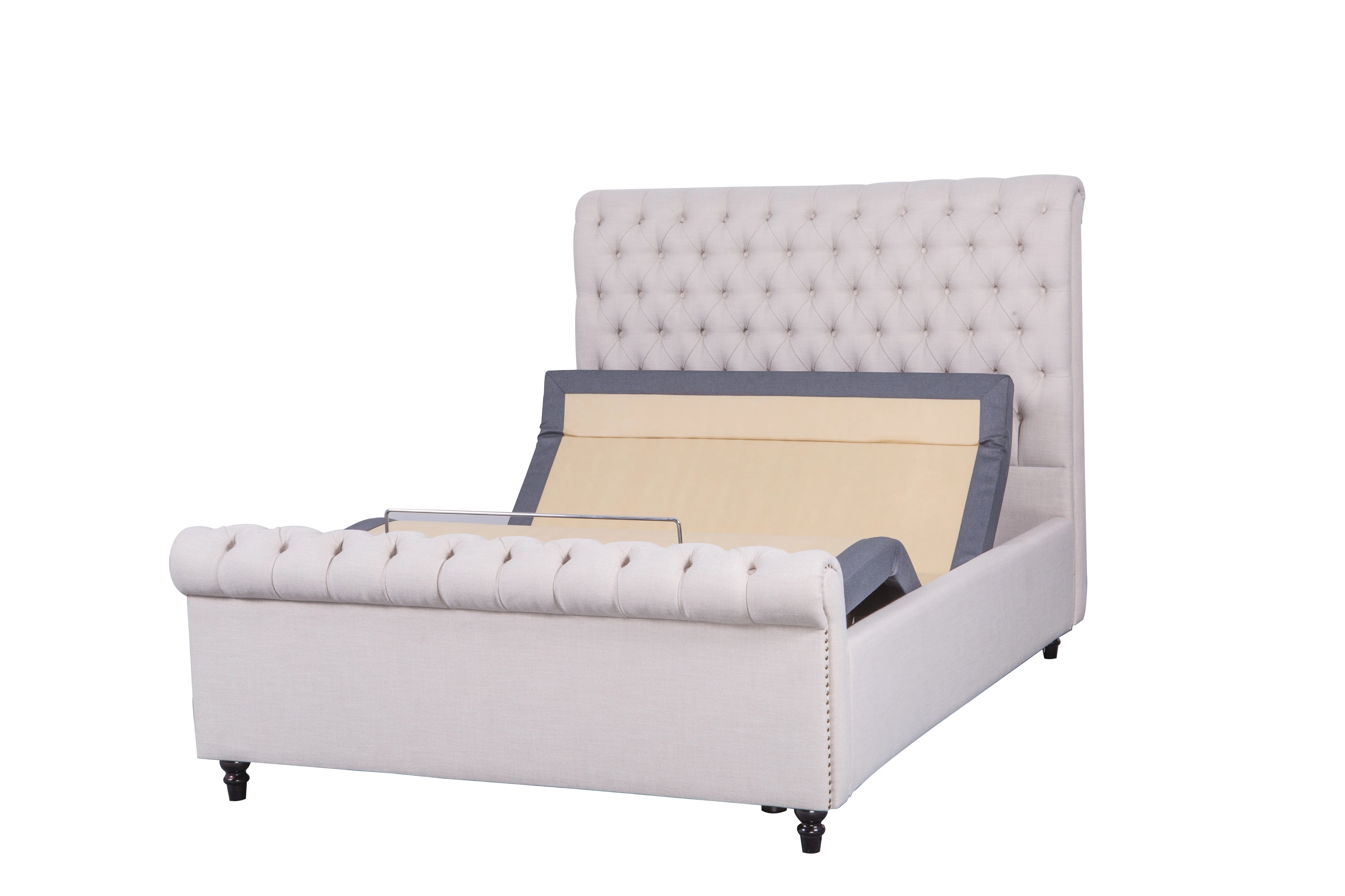 Fabric Upholstered Bed Button Tufted High Headboard for Home Furniture