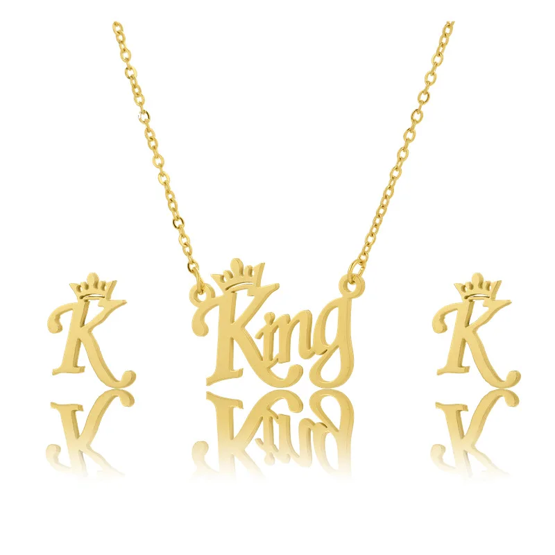 
 Серьги-подвески C & J в стиле хип-хоп женские, Модный трендовый комплект из колье из нержавеющей стали с надписью King  