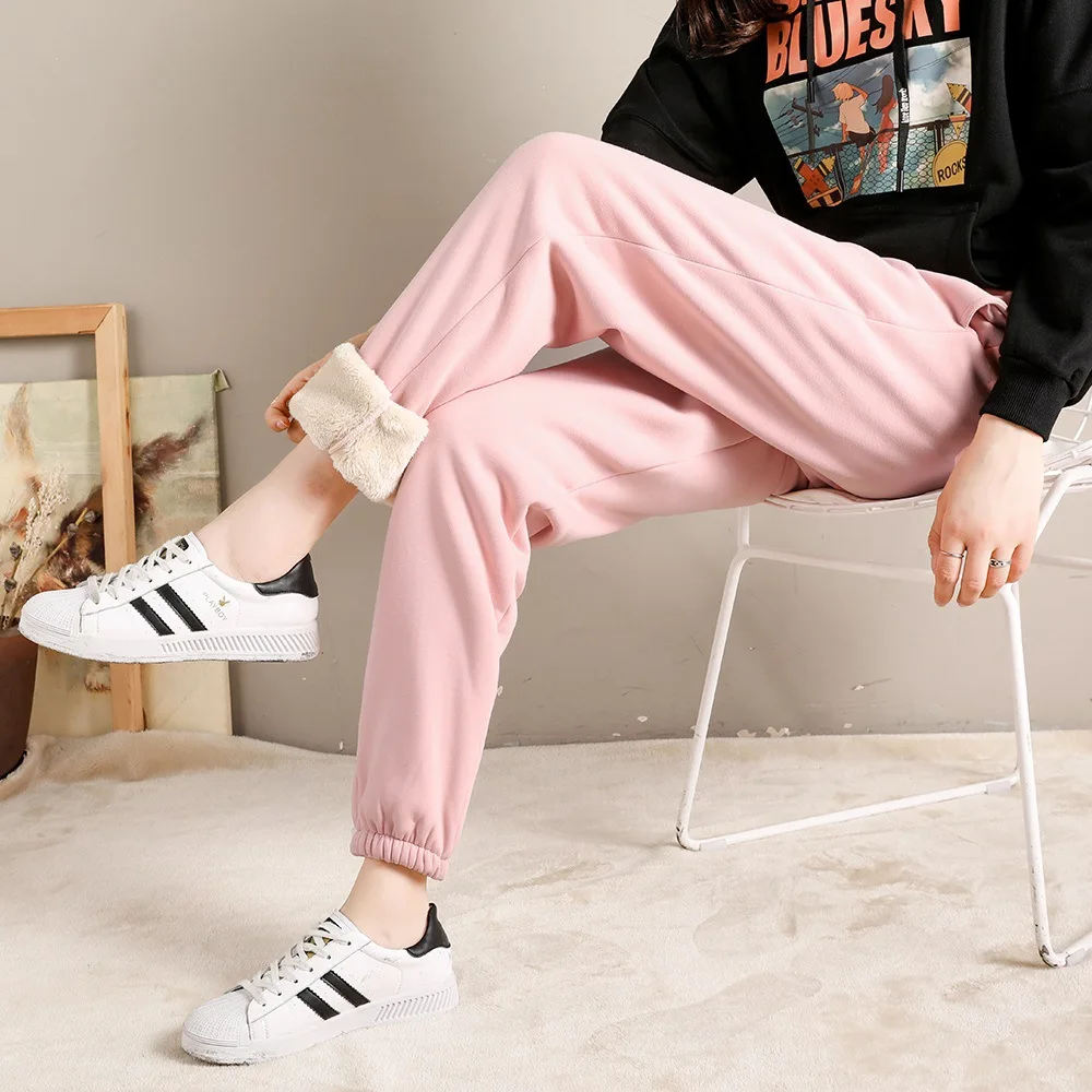 Wholesale women girl winter warm thin fleece sherpa Harem pants sweatpants