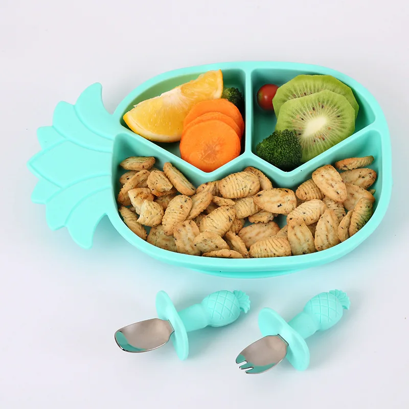 baby feeding supplies silicone tableware set Stainless steel spoon fork Other Baby Feeding Products