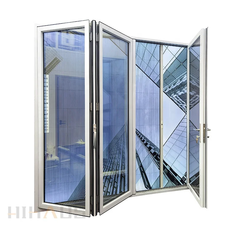 Белые двойные алюминиевые складные двери с двойным остеклением наружные двери патио с москитной сеткой