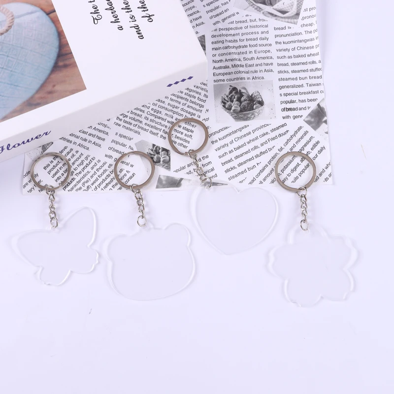Custom shape heart rectangle square hexagon butterfly acrylic clear  blanks with DIY sticker keychain