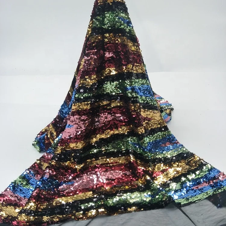 Colorful 3d embroidered fabric sequin rainbow fabric indian fabric for dress
