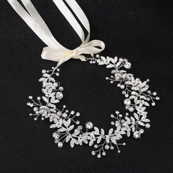 Wedding dress accessories leaves rhinestone waist chain handmade alloy pearls with diamonds belt