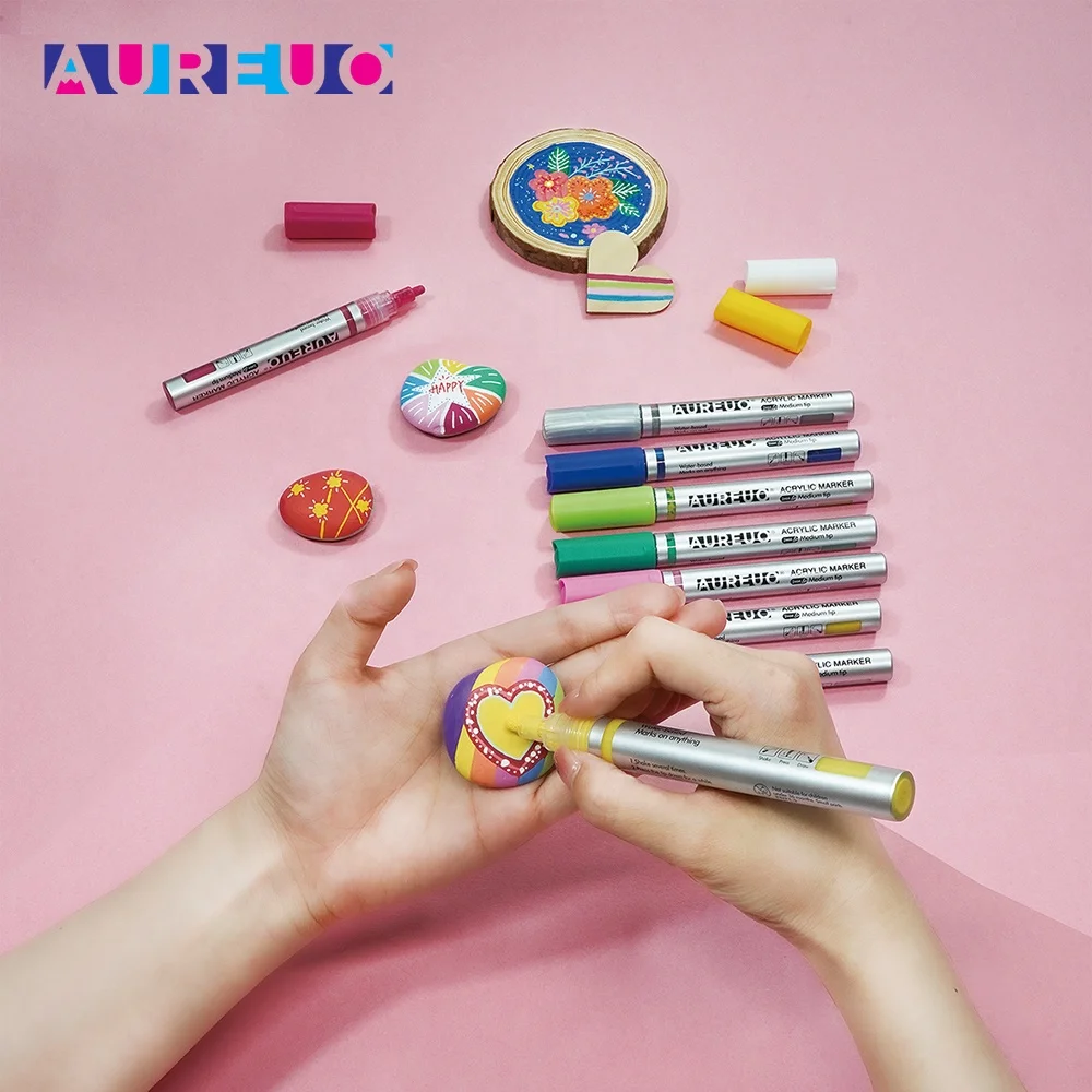 Phoenix 24 Colors 2mm Medium Tip 24pcs Acrylic Marker Pen Set for Stone Wood Glass Ceramic Plastic