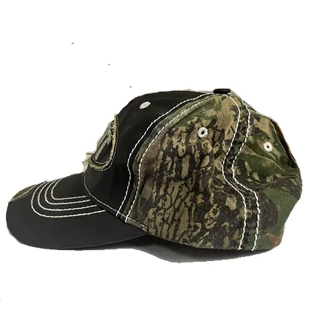 Oil waxed cloth Customization 6 panel camo fabric unstructrued dad hat with customazation  logo and  Velcro closure