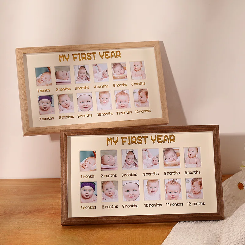Baby Wooden Growth Milestone Photo Frame My First Year Photo Frame For New Born Baby Birthday Gift Idea One Year