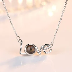 Shake the same 100 languages S925 sterling silver memory love love necklace I love you projection gift does not tarnish