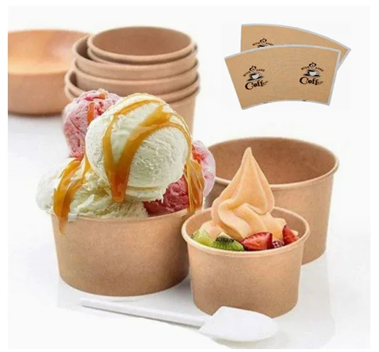 Food Grade Kraft Paper Bowls Cups PLA Coated Synthetic Craft Material Snacks Salads Sushi Pizza Sugar Bread Embossed Printing