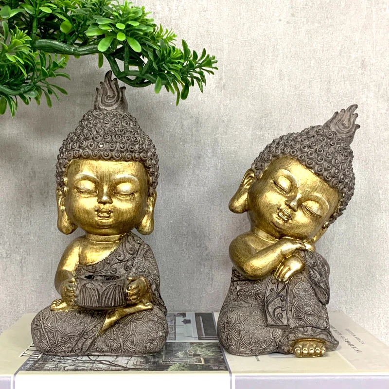 Cute Small Buddha StatueAdorable Monk Figurine Tathagata, India Yoga Mandala Sculptures, Decoration for Office, Bedroom