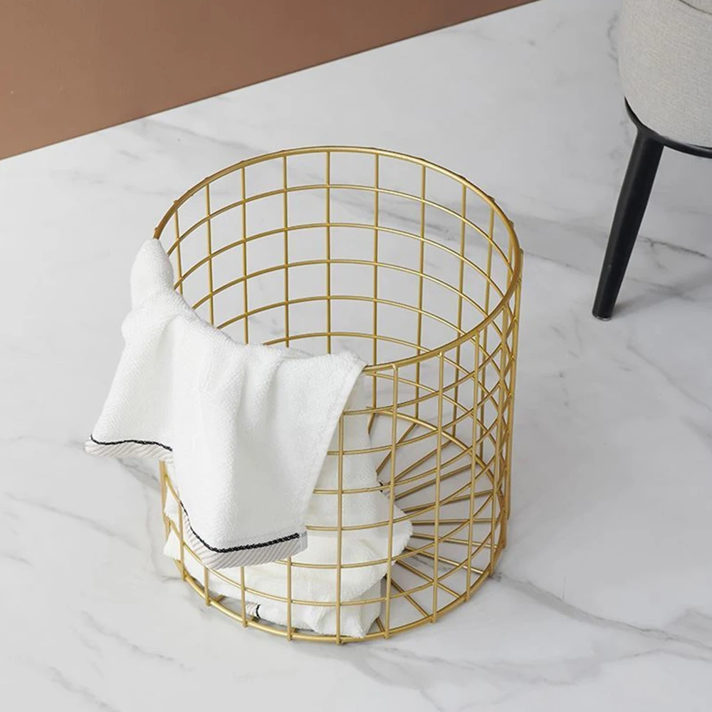Metal Laundry Basket Mesh Design Luxury Gold Iron Household Hotel Bathroom Storage Dirty Clothes Basket
