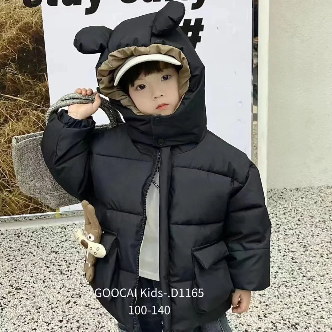 2024 Newest Winter Autumn Kids Warm Jackets Thickening with Cute Cartoon Pattern Solid Zipper Closure Casual Baby Coat