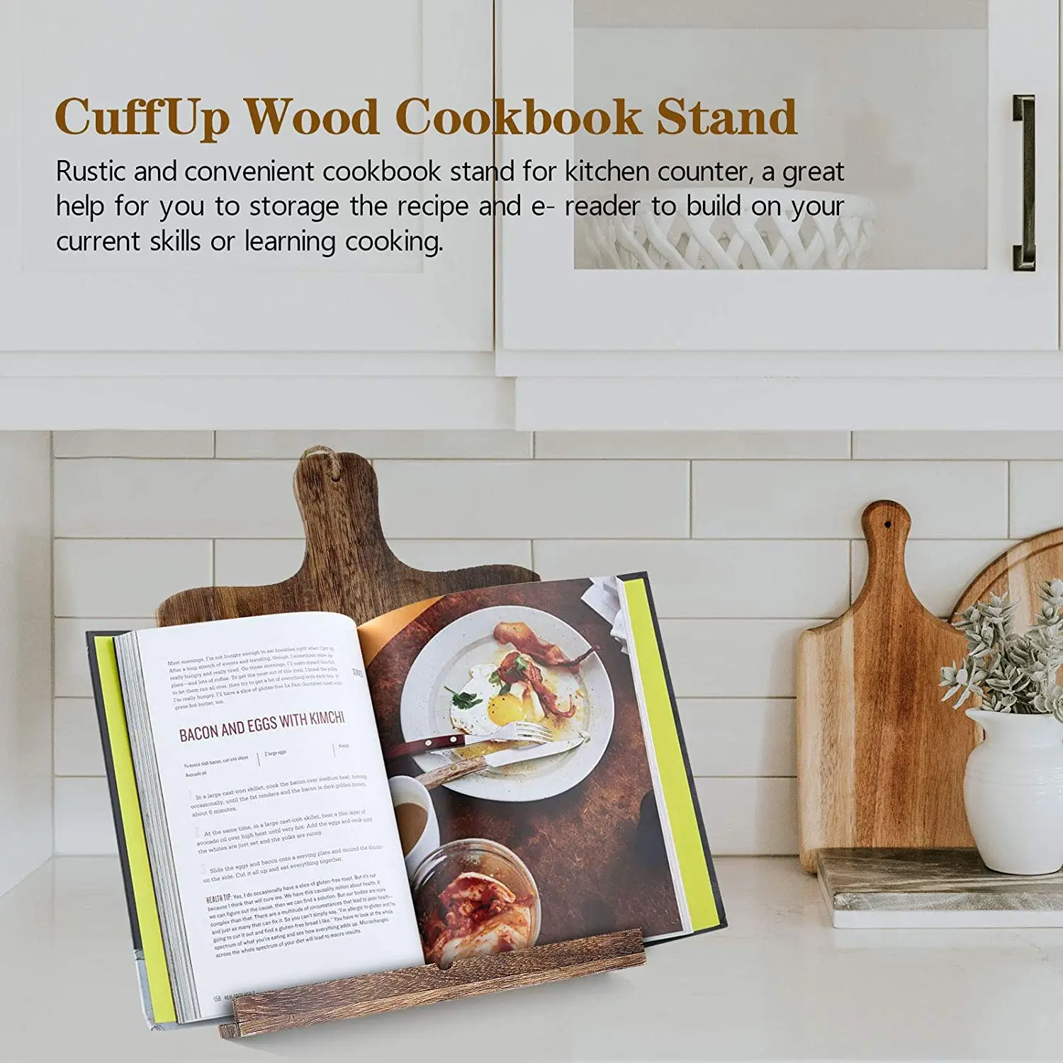 Wood Cookbook Stand  Recipe Book Holder Rustic Vintage for Kitchen Counter Ipad Tablet Stand Portable and Foldable
